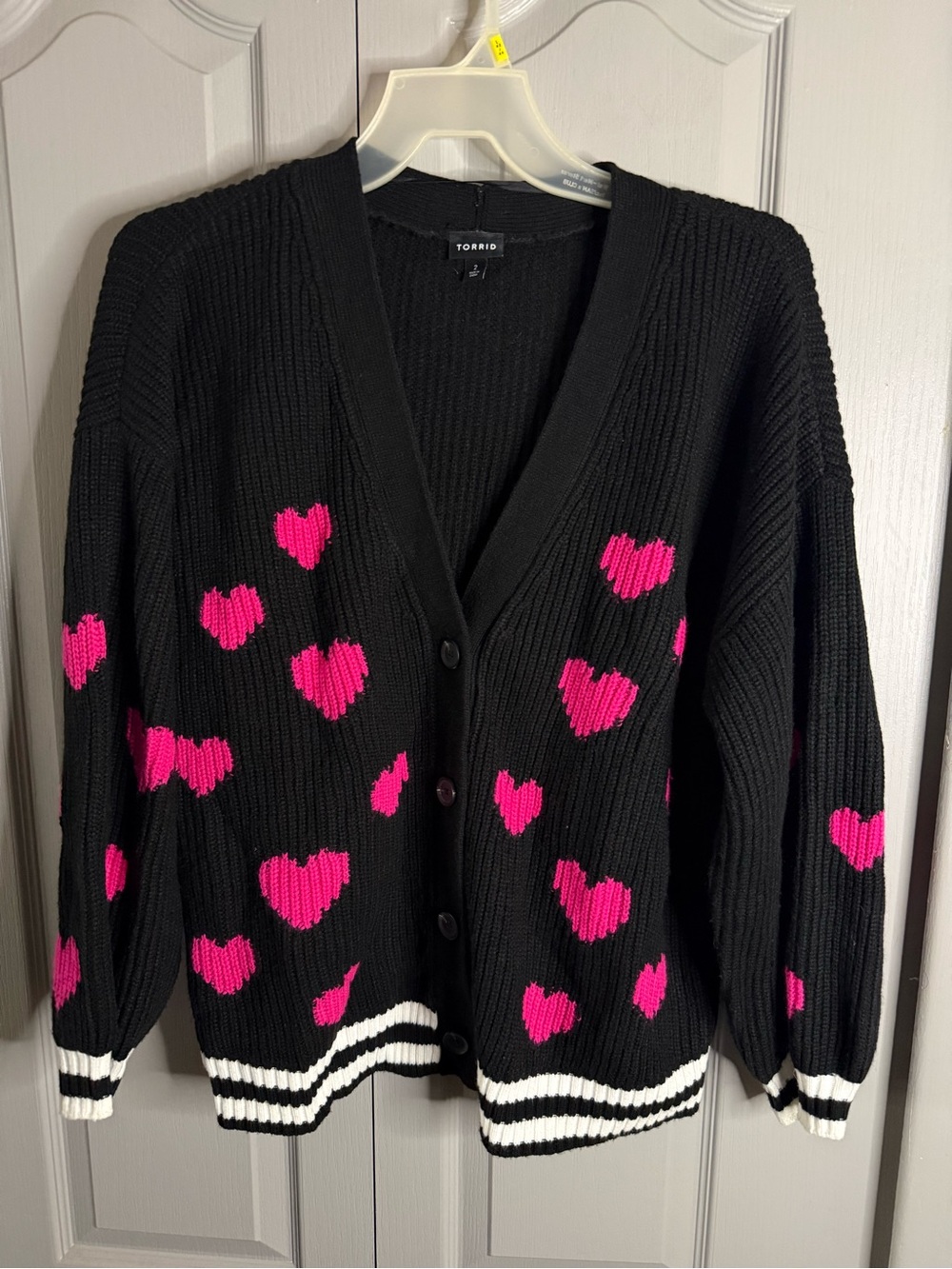 Torrid Black Cardigan with Hot Pink Hearts